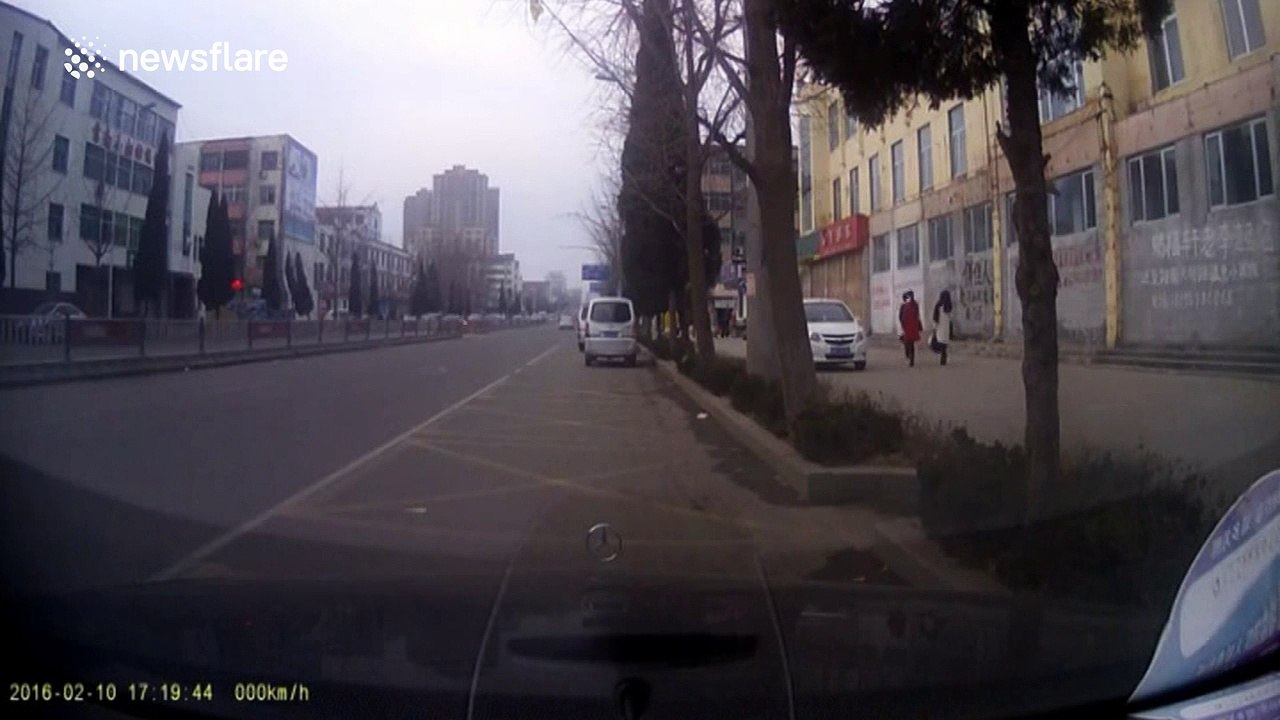 Woman steals badge off the front of a Mercedes, gets caught on dash cam