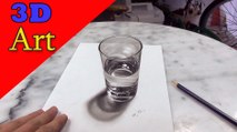 How to Draw a Glass of Water/ 3D painting anamorphic illusion (dibujar bien paso a paso)