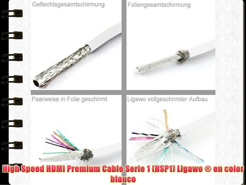 Ligawo ® High Speed HDMI Cable con funda de nylon Ethernet 4K * 2K blanco 3D - 5m