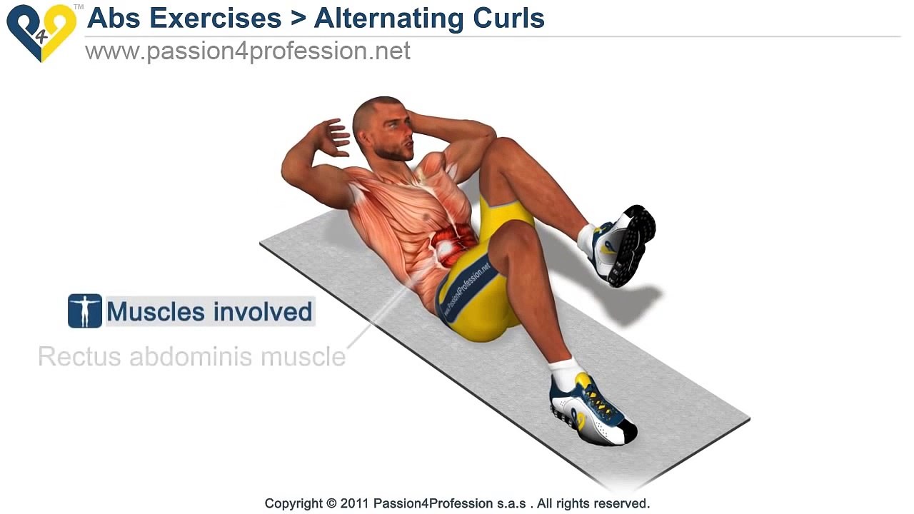 ABS exercise - Alternating Curls to get six pack FAST