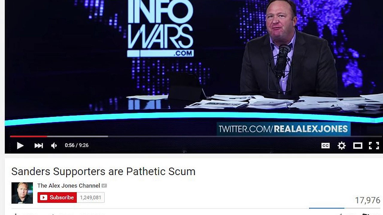 Alex Jones Says Im Pathetic Scum! (for supporting Bernie Sanders)