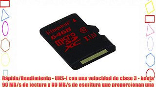 Kingston SDCA3/64GB - Tarjeta de memoria microSDHC/SDXC de 64 GB (UHS-I U3 90R/80 W SDCA3 solo