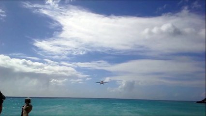 The View of an Airbus A-340 from Maho Beach