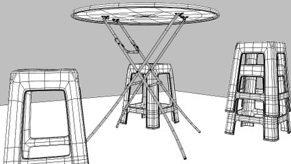 Props #2 : Table and Stools - turnaround (wireframe)
