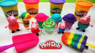 Play doh stick rainbow ice-cream with peppa pig en español toys video new 2015