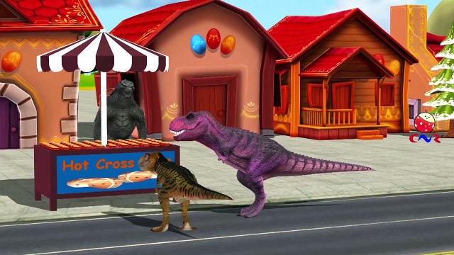 Dinosaurs, King Kong And Godzilla Cartoons Singing Hot Cross Buns Children Nursery Rhymes