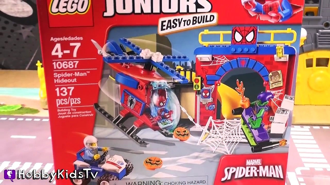Joker + Bane SMASH Spidey Car! Lego Jr SPIDERMAN HIDEOUT Build Kit 10687 By HobbyKidsTV