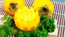 Art In Persimmon Flowers _ Fruit Carving Garnish Flowers (Italypaul)