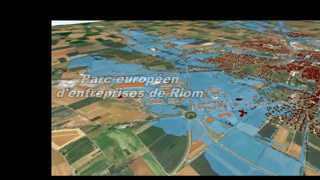 Riom 63 - film simulant le survol des zones inondées