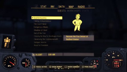 Fallout 4 quest QUARATERMASTERY recover the flux sensor at bedford station