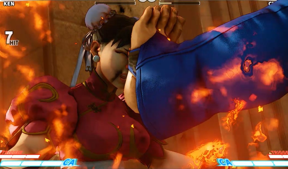 super street fighter 5 V (Ryona),Ken super move special on Chunly,slow motion