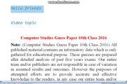 Computer Studies Guess Paper 10th Class 2016