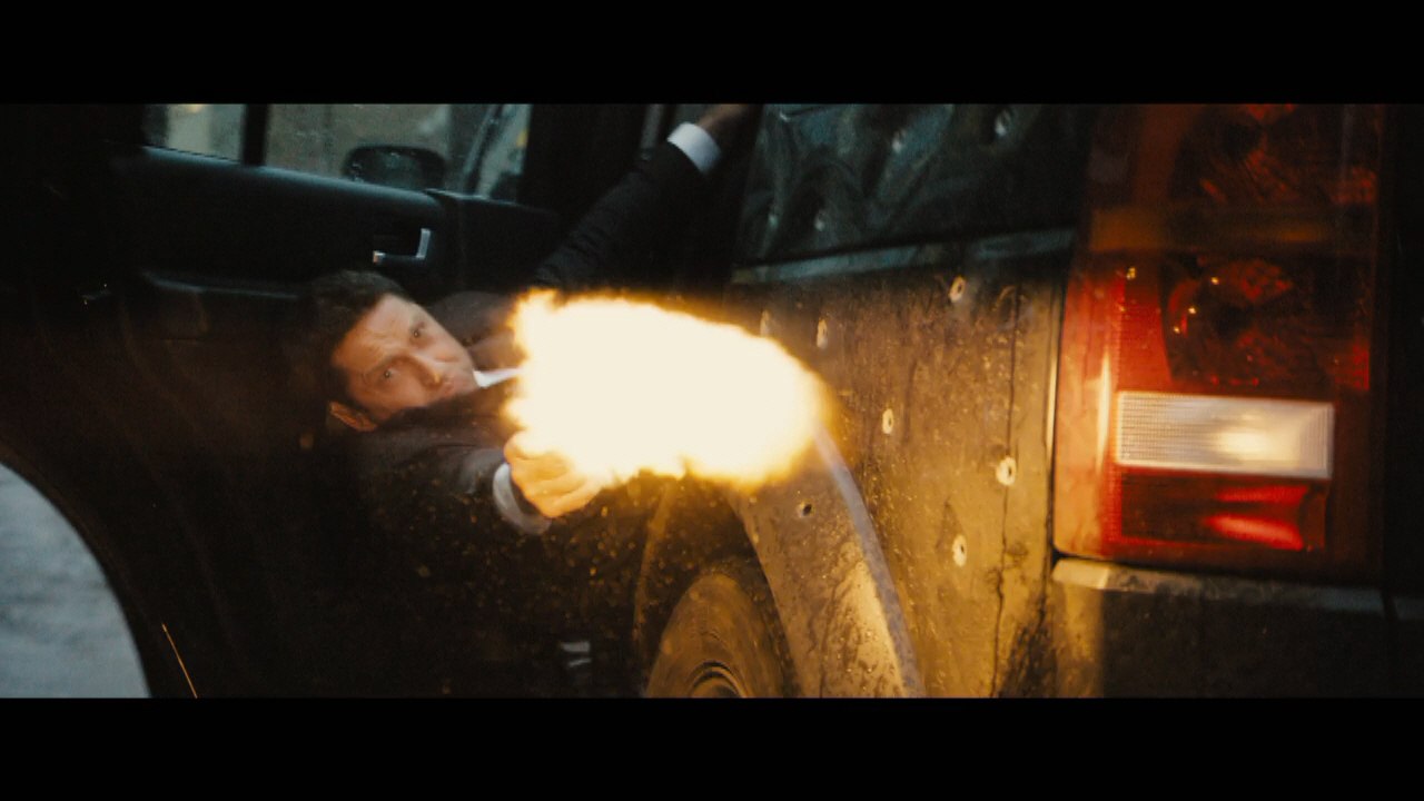 Gerard Butler, Aaron Eckhart In 'Drive' Action Scene From 'London Has Fallen'