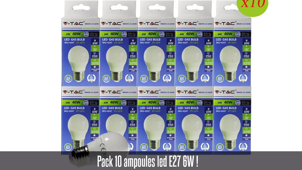 Lot de 10 ampoules led E27, G45, 6W, 470 lm, 180°, blanc chaud