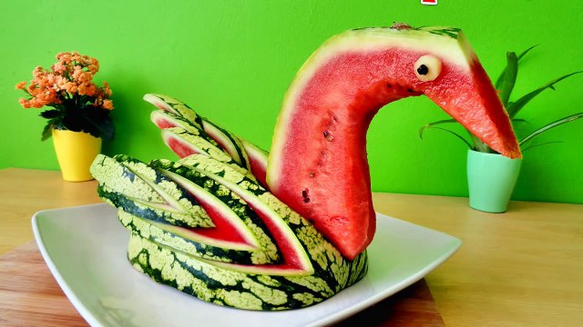 Art In Watermelon Swan _ Food Carving Bird Garnish _ Fruit Decoration
