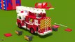 Juego de construcción: un camión de bomberos. Dibujos animados de camiones para niños en español.