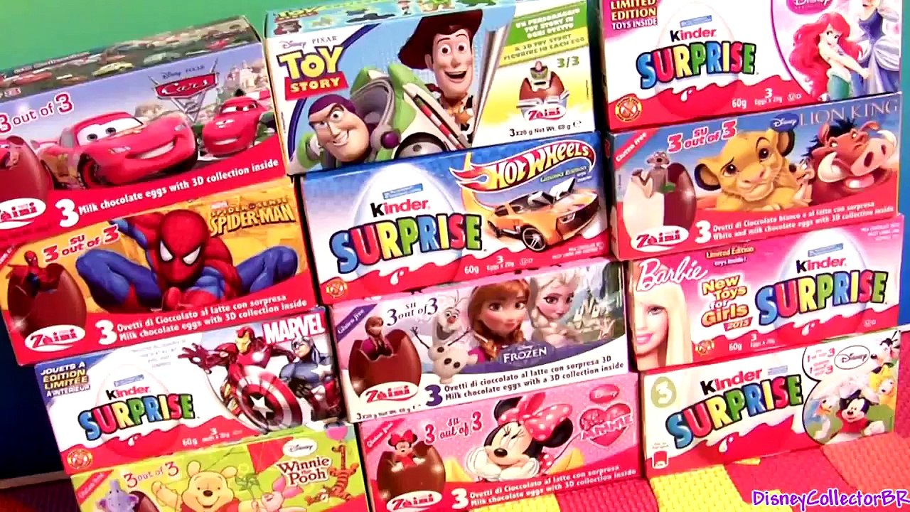 36 Zaini Kinder Surprise Easter Eggs! Frozen Cars2 Disney Princess Spiderman Mickey Barbie HW Huevos