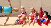 Frozen MERMAID Swim School Barbie Merman and Spiderman Swimming Elsa Anna PART 2 DisneyCarToys