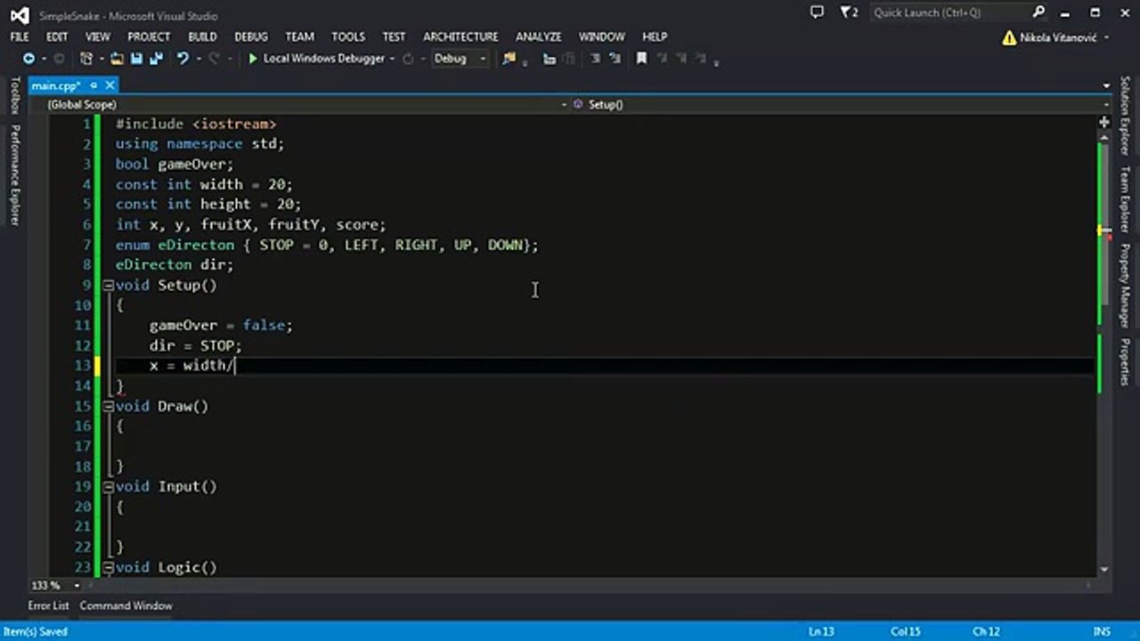 C++ Tutorial 18 - Simple Snake Game (Part 1)