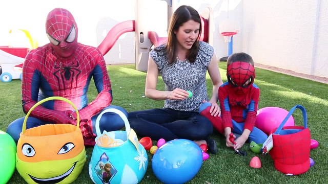 GIANT Egg Hunt with HUGE Surprise Eggs Frozen Easter Basket, Spiderman Toys, TMNT