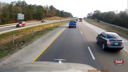 Red Neck trucker, says NO to this blonde trying to merge..