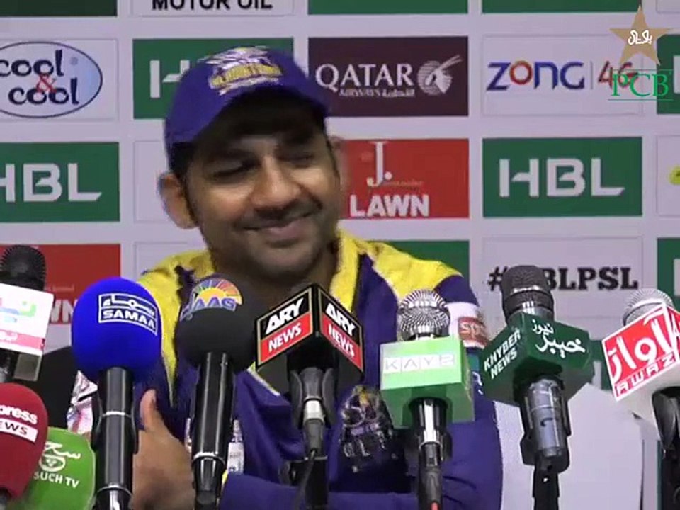 HBL PSL Post-Match Press Confrence Sarfaraz Ahmed of Quetta Gladiators at Sharjah Cricket Association Stadium