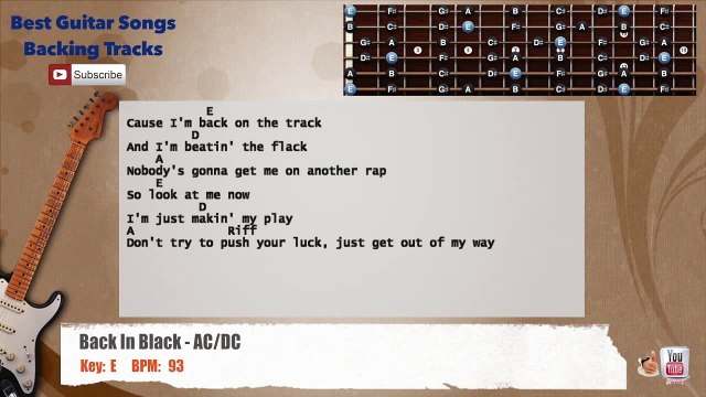 Back In Black - AC_DC Guitar Backing Track with vocal, chords and lyrics