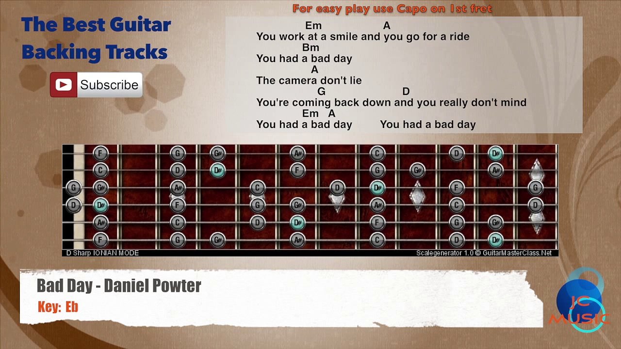 Bad Day - Daniel Powter Guitar Backing Track with scale and chords