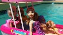 Barbie Mike The Merman Saves Elsa, Anna and Frozen Kids from Glam Boat Accident Mermaid Toys