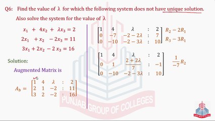 System of equation does not have unique Solution & Question No.6