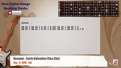 Besame - Carlo Valentino (Cha-Cha) Guitar Backing Track with scale, chords and lyrics