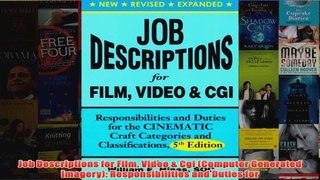 Download PDF  Job Descriptions for Film Video  Cgi Computer Generated Imagery Responsibilities and FULL FREE
