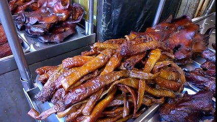 Bangkok Street Food Roast Pork Stalls Chinatown -