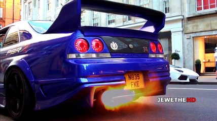 Nissan Skyline GTR entertains crowd with FIRE!
