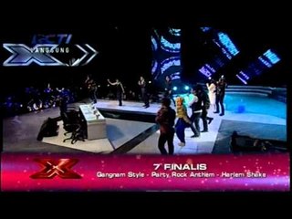 Télécharger la video: 7 FINALIS  -  PARTY ROCK ANTHEM, GANGNAM STYLE, HARLEM SHAKE-GALA SHOW 7 X Factor Indonesia 5/4/2013