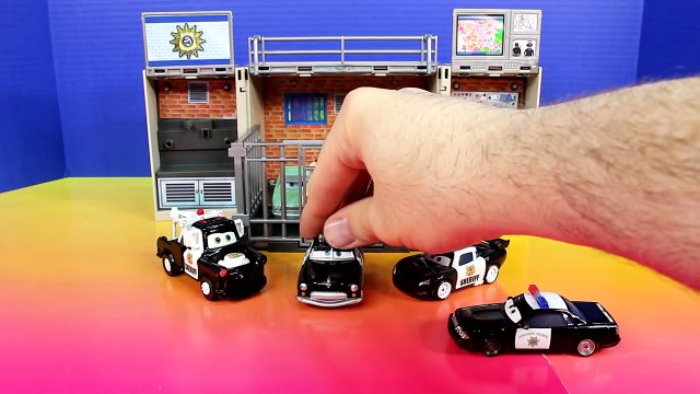Disney Pixar Cars Sheriff Car McQueen Mater Go On Mission Lemons Professor Z To Jail Oil Rig
