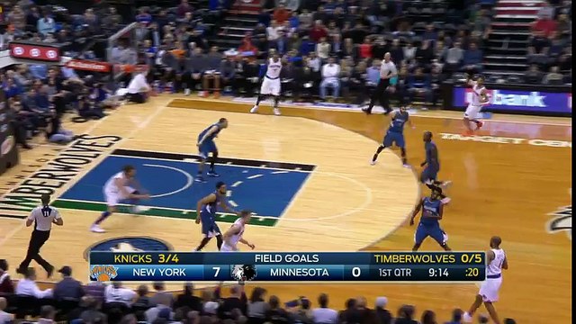 Karl-Anthony Towns Blocks Kristaps Porzingis Knicks vs TimberwolvesFebruary 20. 2016 NBA