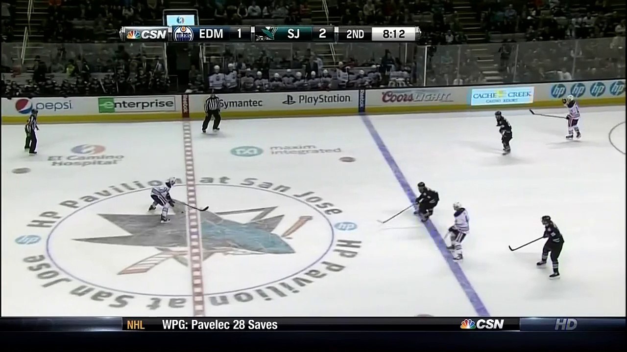 Antti Niemi robs Ryan Smyth 31 Jan 2013 Edmonton Oilers vs SJ Sharks NHL Hockey