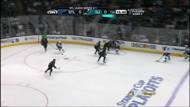 Elliott stop on Couture break away. St. Louis Blues vs SJ Sharks 41912 NHL Hockey