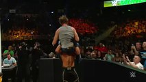 Seth Rollins powerbombs Dean Ambrose into the barricade- Slow Mo