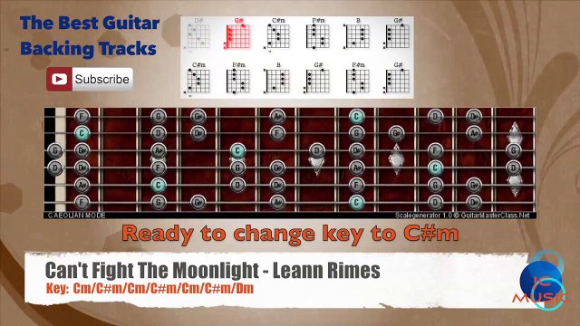 Can't Fight The Moonlight - Leann Rimes Guitar Backing Track with scale chart and chord progression