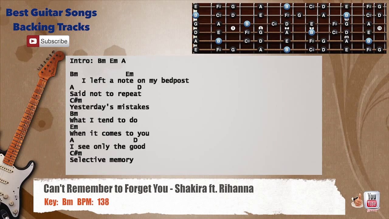 Can't Remember to Forget You - Shakira ft. Rihanna Guitar Backing Track chords and lyrics