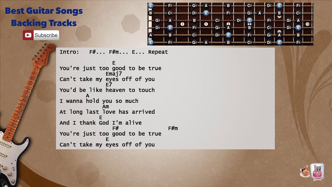 Can't Take My Eyes Off You - Frankie Valli Guitar Backing Track with scale, chords and lyrics