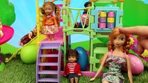 Surprise Eggs on Barbie Kelly Playground Park with Disney FROZEN Elsa Anna & Fashems DisneyCarToys