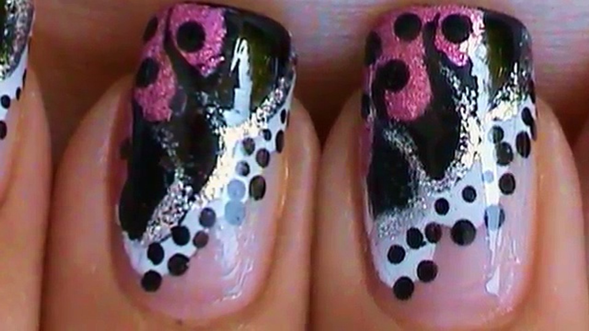 PINK BLACK & WHITE NAIL ART DESIGN TUTORIAL