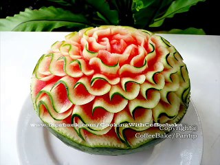 แกะสลักแตงโมลายเอสเดี่ยวติดเปลือก แบบที่7,Watermelon Carving Patterns7