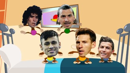 Cristiano Ronaldo Messi Neymar Ibrahimovic jumping on the bed - Five little monkeys