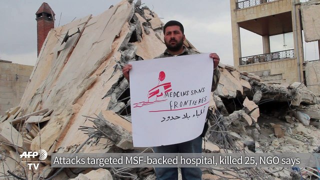Syria MSF medical staff protest air strikes on hospitals