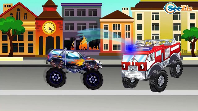 ✔ Dessins animé voiture. Grue, Camion de pompiers, Ambulance pour enfants. Tiki Taki Camions ✔