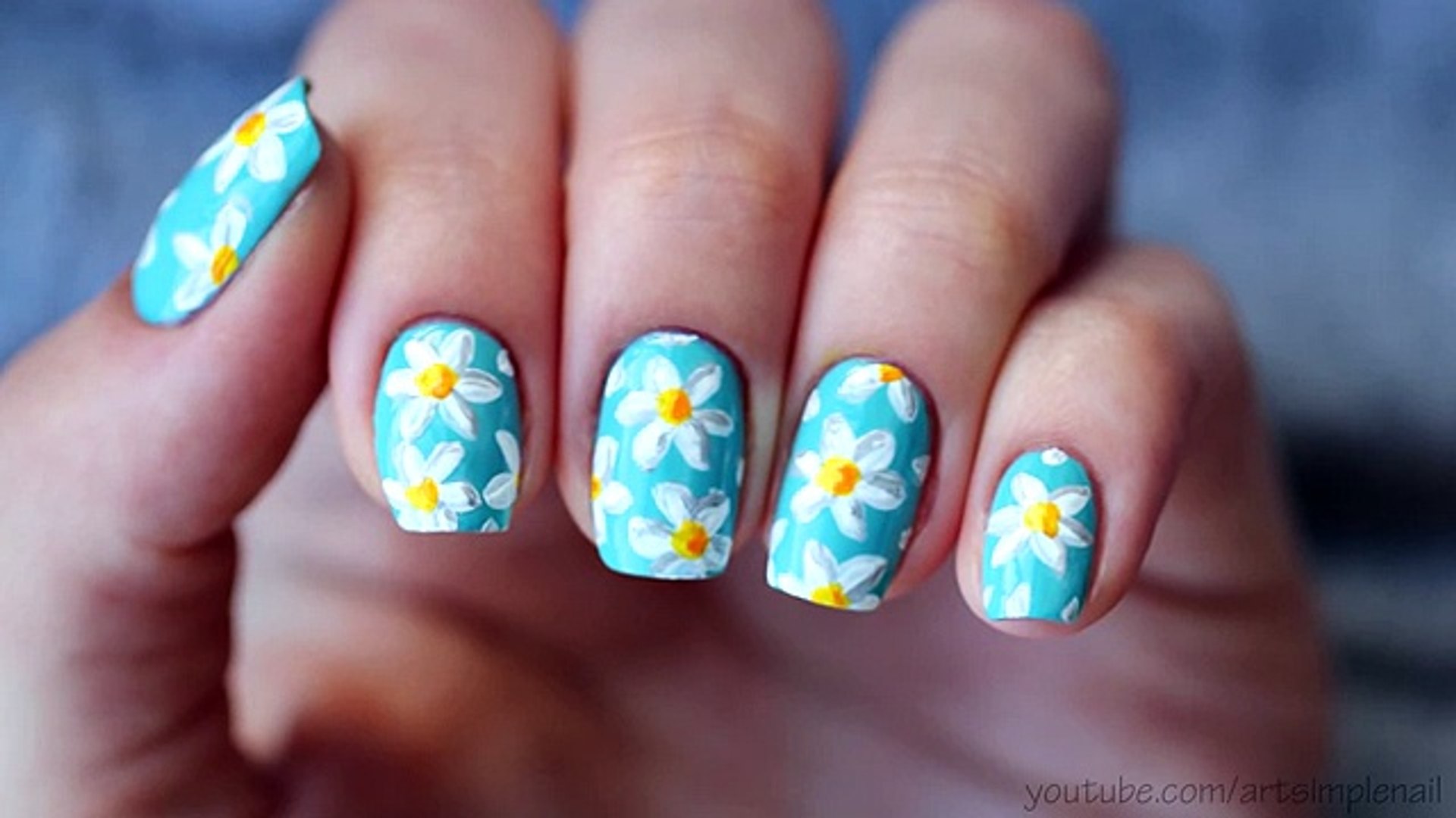 ⁣Летний маникюр Ромашки. Легкий дизайн ногтей акриловыми красками - Daisy Nails